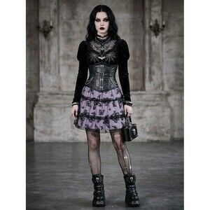 Grunge NWT Butterfly Mesh Layered Skirt Black Purple Fairycore Tulle Gothic L